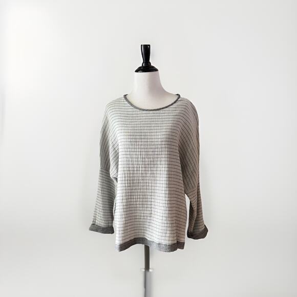 Comfy USA Gray White Striped Tunic Size Large L Boxy Coastal Lagom Lagenlook - Picture 1 of 9